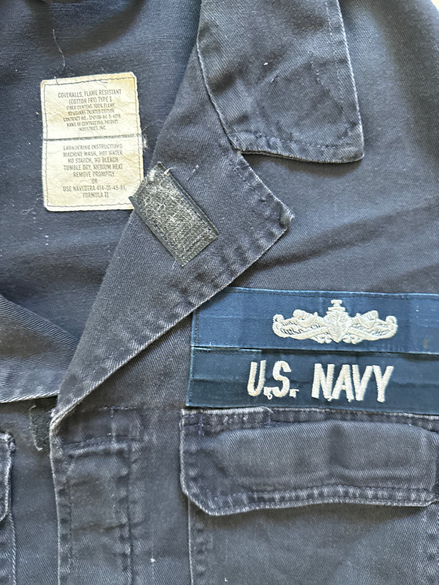 Vintage 90s U.S. Navy Flame Resistant Coveralls Jumpsuit 46R Navy Blue Military Workwear XL