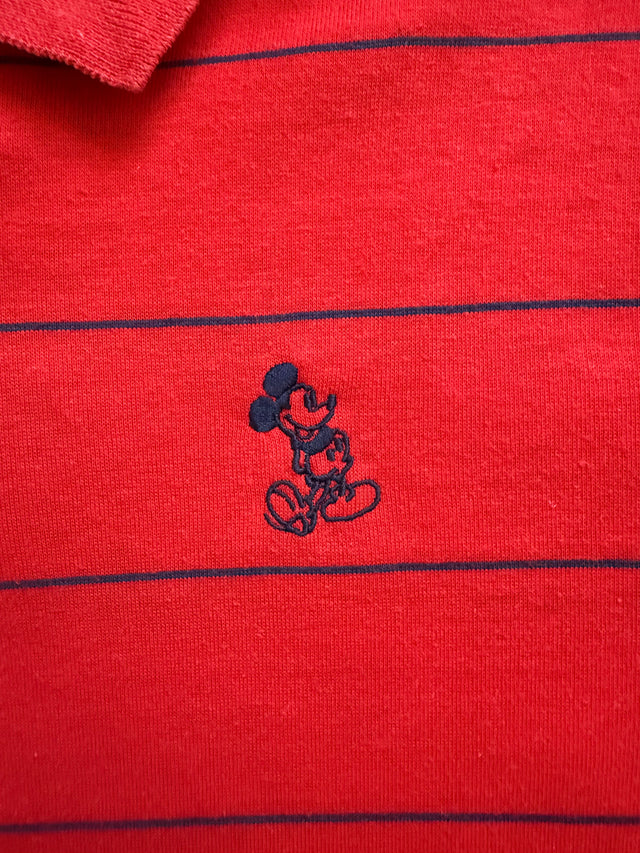 Vintage 90s Disney Wear Mickey Mouse Red Striped Polo Made in USA