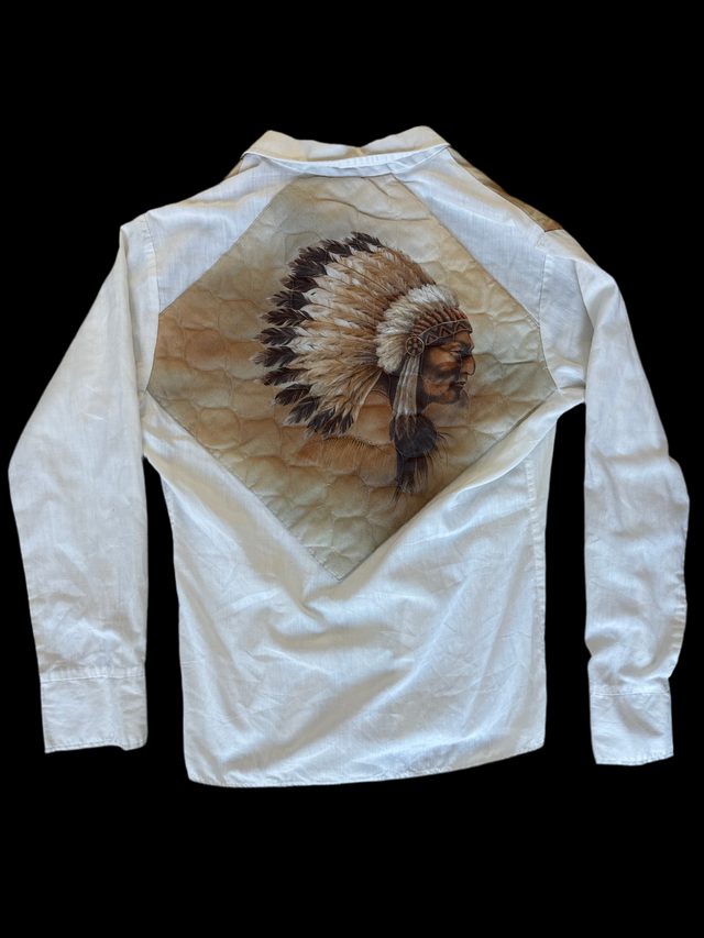 Vintage 1980s Rocking K Ranchwear by Kennington Western Shirt – Native American Chief Quilted Airbrush Art