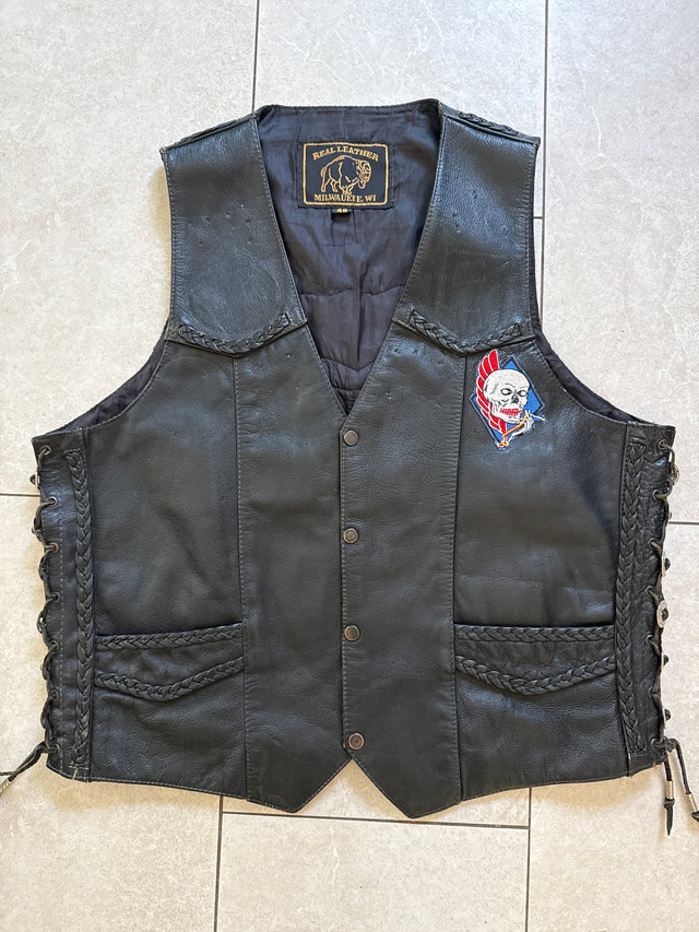 Vintage 1980s Harley-Davidson Leather Vest Willie G. Davidson Signed Size 48 Milwaukee Wisconsin