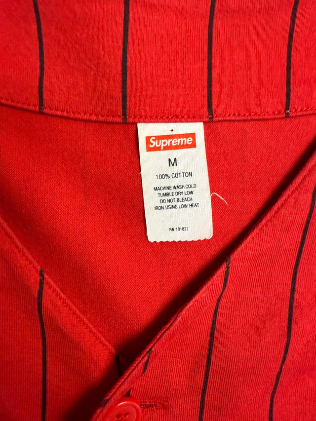 Supreme “Love Hate” Baseball Jersey - Red Pinstripe (SS15, Size M)
