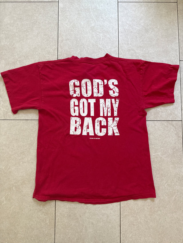 Vintage Y2K “God’s Got My Back” Isaiah 54:17 Christian Faith T-Shirt Large Red