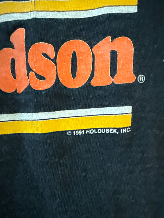 Vintage 1991 Holoubek Harley-Davidson Shovel-head T-Shirt Stubbs Houston TX Back Hit (XL, Made in USA)