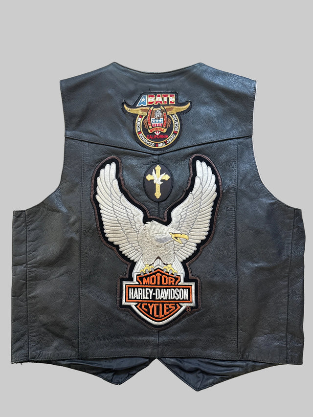 2008 FMC Harley-Davidson Eagle Leather Biker Vest Size 48 XL with ABATE Pins & 2008 Daytona Bike Week Pin