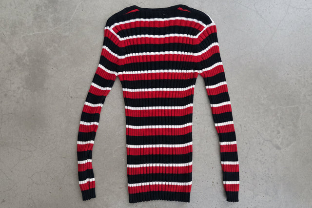 Vintage 1970s Stripe Rib Knit Henley Sweater Red Black Size M
