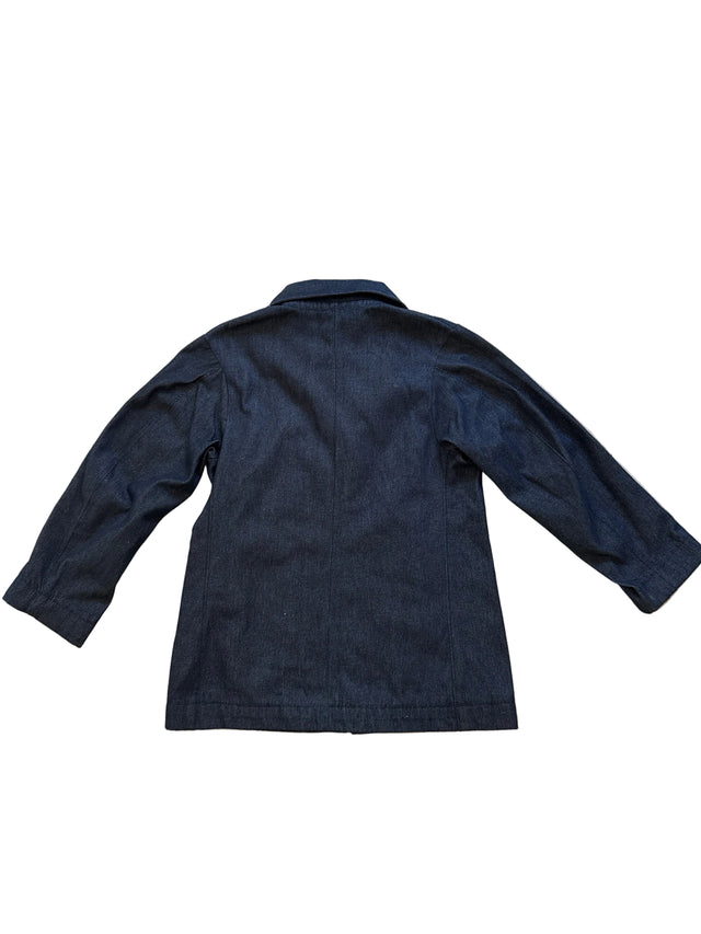 Vintage 1950s Handmade Indigo Denim Work Jacket Hook & Eye Closure Utility Coat Medium
