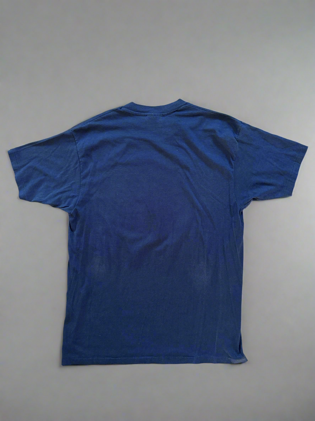 Vintage 1980s Navy “It’s An Adventure” Pin-Up Tee – XL – Made in USA Hanes Fifty-Fifty