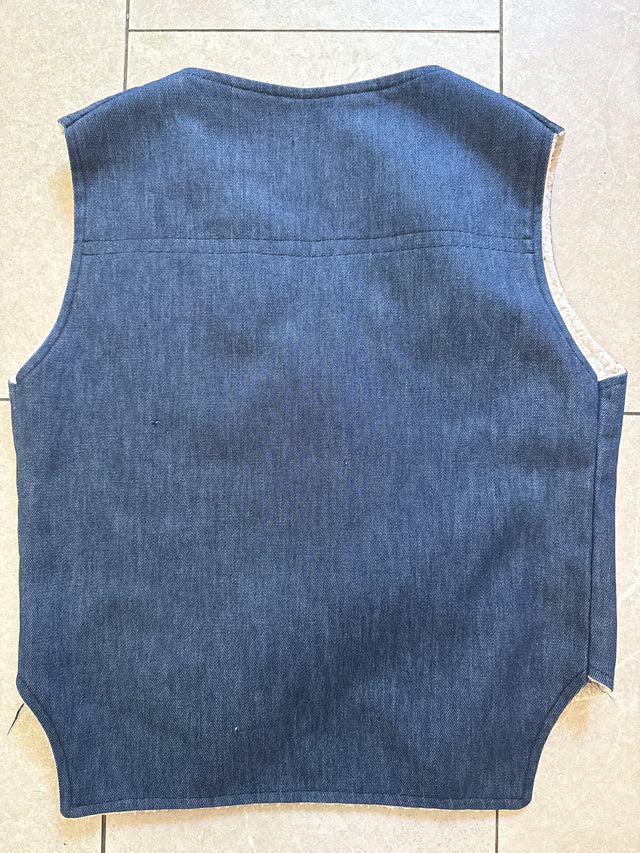 Vintage 1970s Sherpa Lined Denim Vest Handmade Amish Country Blue Jean Vest USA Small