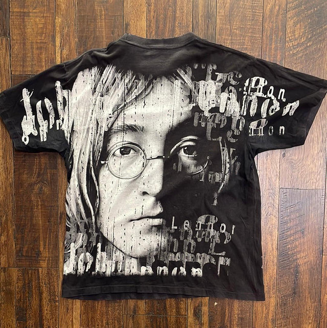 Vintage 90s John Lennon All Over Print Big Face Tee Single Stitch XL