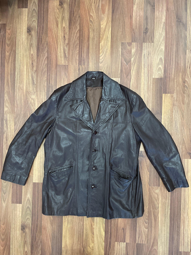 Y2K Brown Leather Hello Kitty Graf Jacket 46