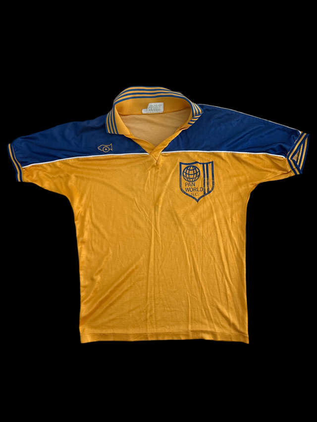 Vintage 1970s Pan World S.C. Soccer Jersey #21 by Peter Green Ltd. – Yellow/Blue