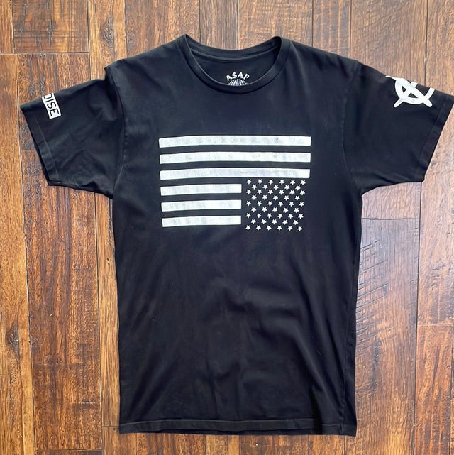 ASAP Rocky 06 Pacsun Upside Down Flag Black Shirt M