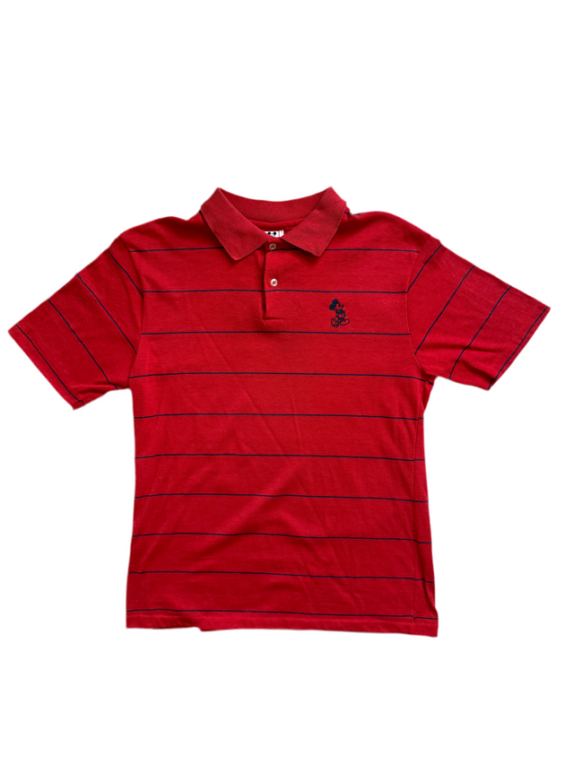 Vintage 90s Disney Wear Mickey Mouse Red Striped Polo Made in USA