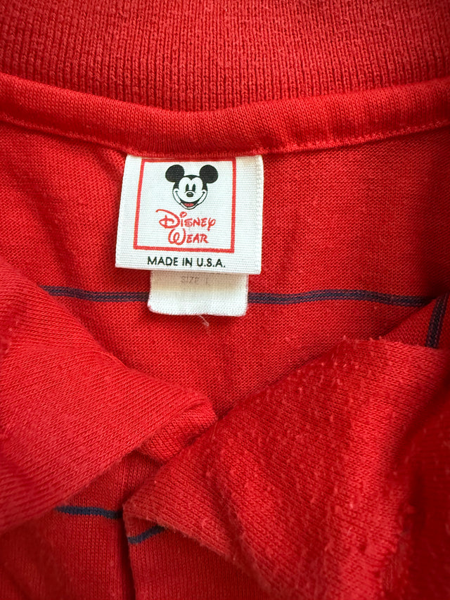 Vintage 90s Disney Wear Mickey Mouse Red Striped Polo Made in USA