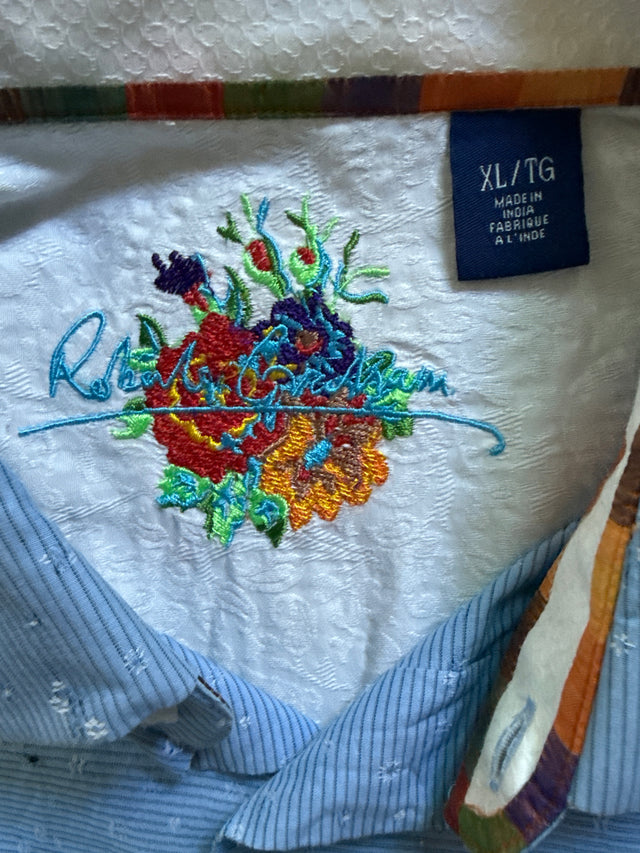 Robert Graham Men’s Long Sleeve Button Front Shirt Blue Textured Dot Pattern – XL