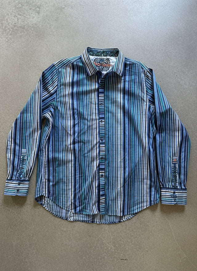 Robert Graham Striped Contrast Trim Shirt XL – Approx 2015 – Classic Fit