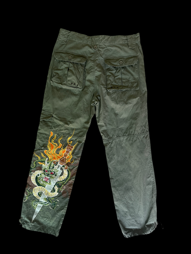 Dragonfly Cargo Pants Embroidered Dragon & Sword (34x32)