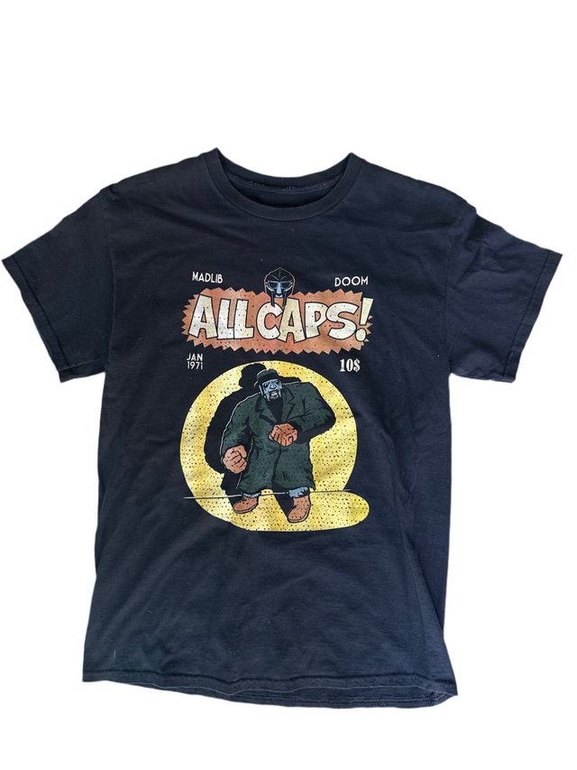 MF DOOM x Madlib “All Caps” Graphic Tee – Black Hip-Hop Rap Tee
