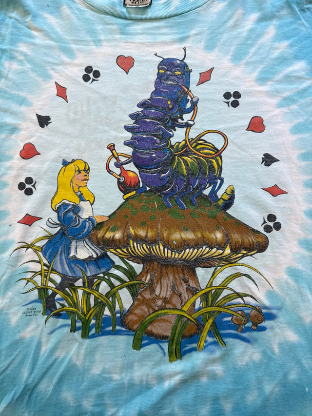 Vintage 2003 Liquid Blue Alice In Wonderland Tie Dye T-Shirt USA Made Size XL