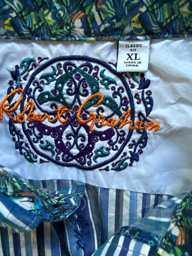 Robert Graham Striped Contrast Trim Shirt XL – Approx 2015 – Classic Fit