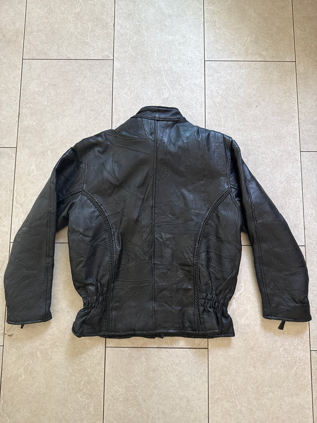 1990s Diamond Plate Genuine Leather Motorcycle Jacket Size Medium