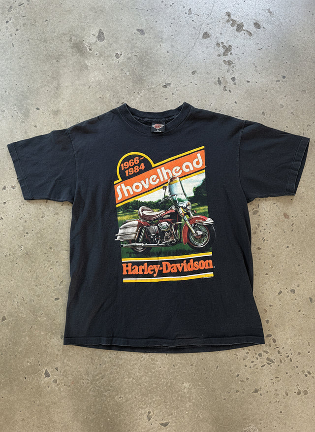 Vintage 1991 Holoubek Harley-Davidson Shovel-head T-Shirt Stubbs Houston TX Back Hit (XL, Made in USA)