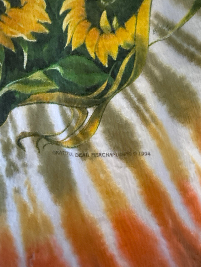 Vintage 1994 Grateful Dead Sunflower Skeleton Tie Dye T-Shirt Sundog Large