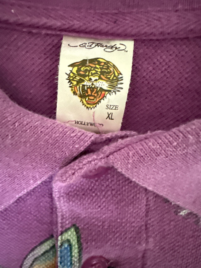 Y2K Ed Hardy Kills Love Slowly Skull Polo Shirt Size XL 2000s