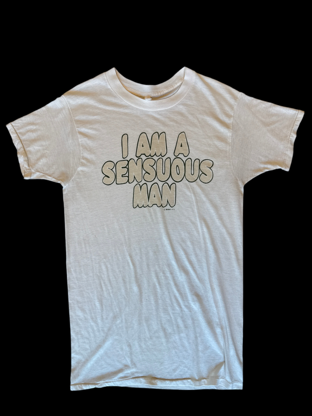 Vintage 1974 “I Am a Sensuous Man” T-Shirt – Rare Graphic Tee Single Stitch