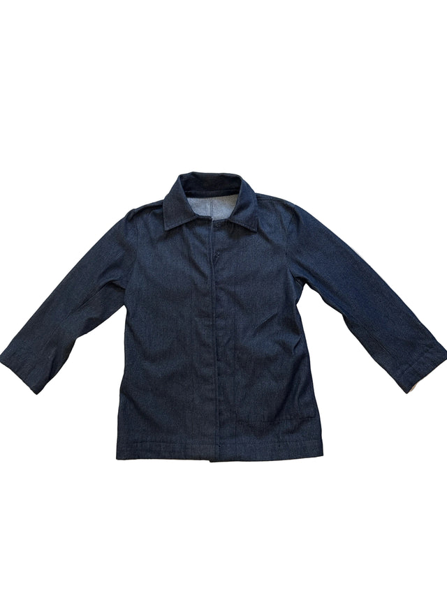Vintage 1950s Handmade Indigo Denim Work Jacket Hook & Eye Closure Utility Coat Medium