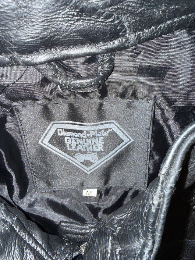 1990s Diamond Plate Genuine Leather Motorcycle Jacket Size Medium