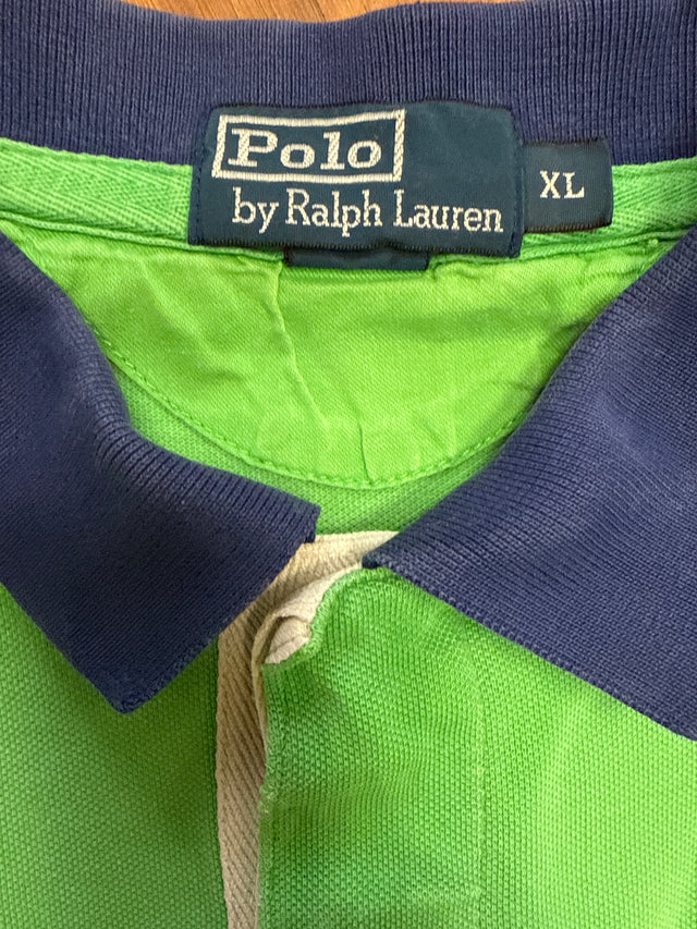 Vintage Ralph Lauren “Diagonal Stripe” Big Pony Polo — Green/Navy (XL, 2000s)