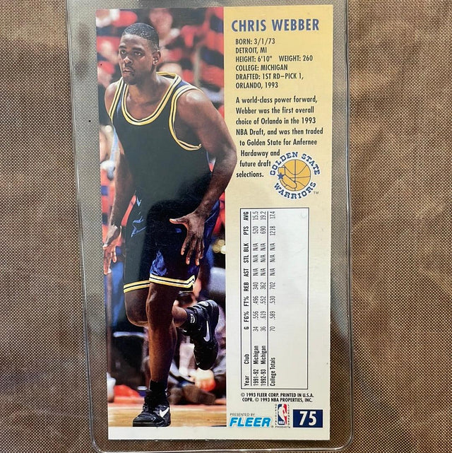 Chris Webber ROOKIE 1993-94 Fleer NBA Jam Session Golden State Warriors Card
