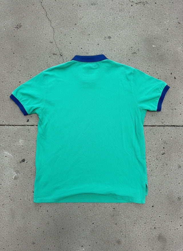 Vintage Ralph Lauren “Diagonal Stripe” Big Pony Polo — Green/Navy (XL, 2000s)