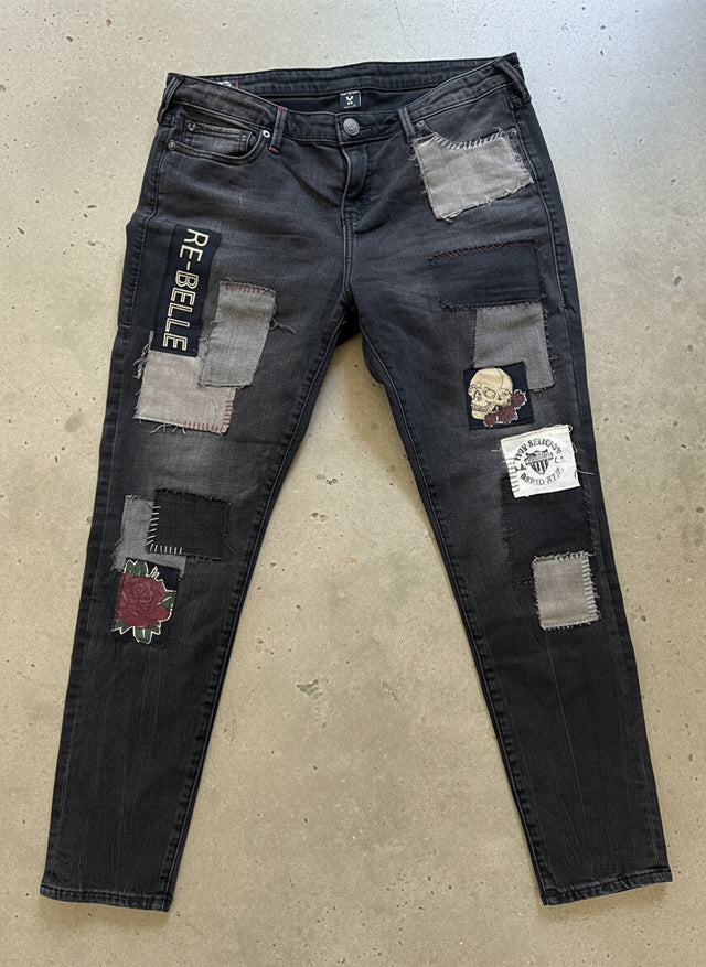 True Religion Patchwork Moto Denim Black Size 32