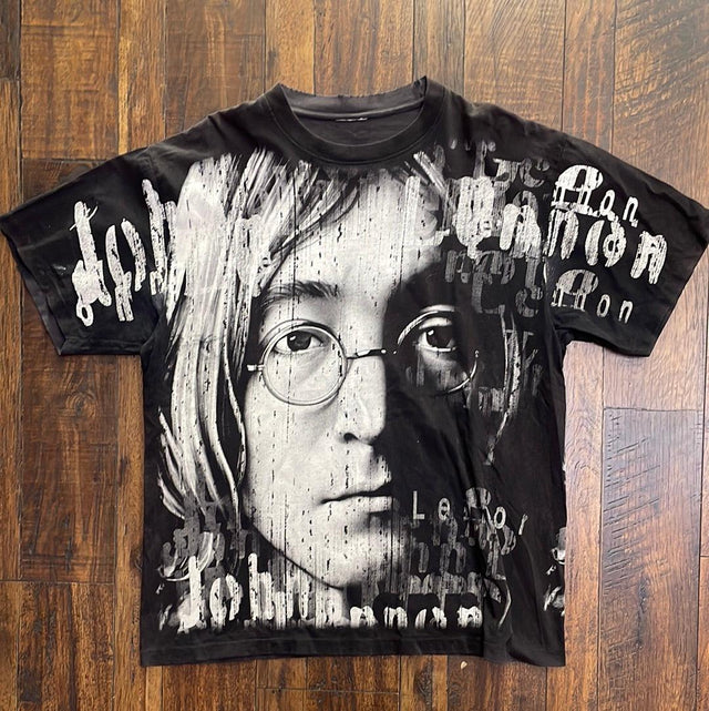 Vintage 90s John Lennon All Over Print Big Face Tee Single Stitch XL