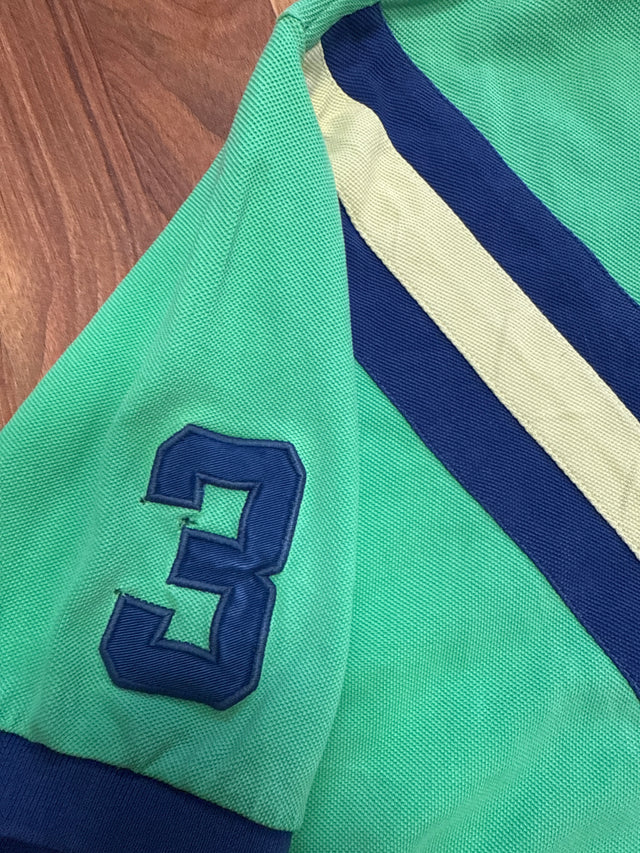 Vintage Ralph Lauren “Diagonal Stripe” Big Pony Polo — Green/Navy (XL, 2000s)