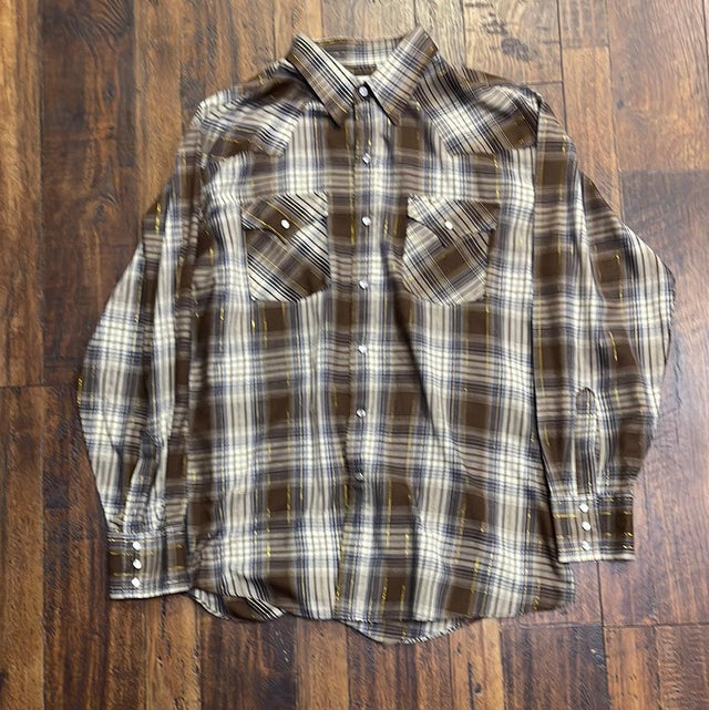 Ely Cattleman Western Pearl Snaps Cowboy Work Shirt XL