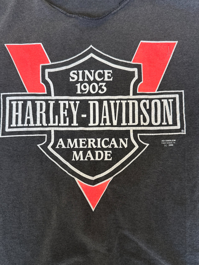 Vintage 1990 Harley-Davidson 3D Emblem Tee American Made, Reworked Collar