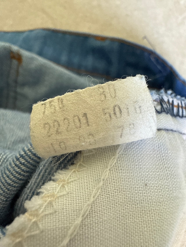 Vintage 1970s Levi’s SF 207 Wide Leg Jeans Corduroy Inlay Pockets Blue Denim