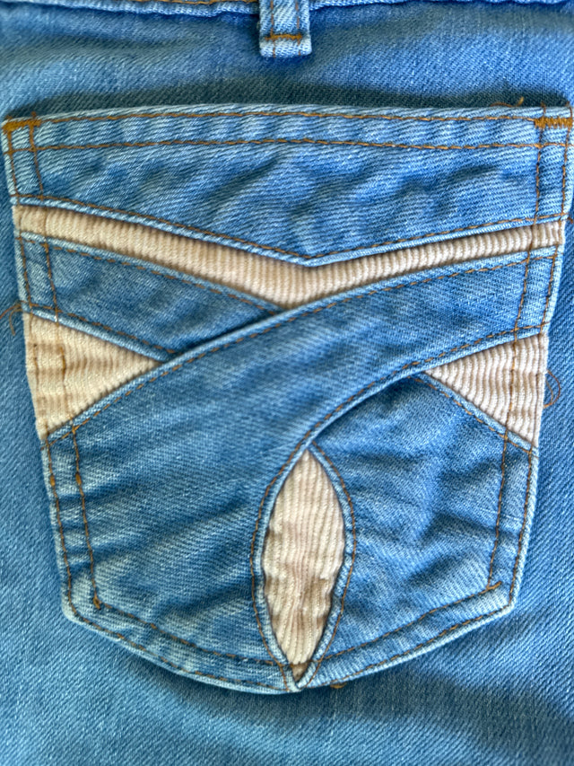 Vintage 1970s Levi’s SF 207 Wide Leg Jeans Corduroy Inlay Pockets Blue Denim