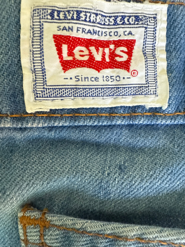 Vintage 1970s Levi’s SF 207 Wide Leg Jeans Corduroy Inlay Pockets Blue Denim
