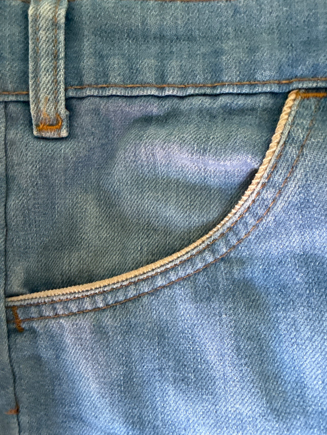 Vintage 1970s Levi’s SF 207 Wide Leg Jeans Corduroy Inlay Pockets Blue Denim