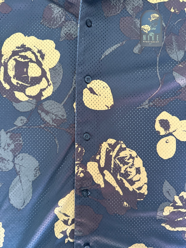 Nike Sportswear Dri-Fit Rose Print Button-Up Jersey (Black/Gold, M)