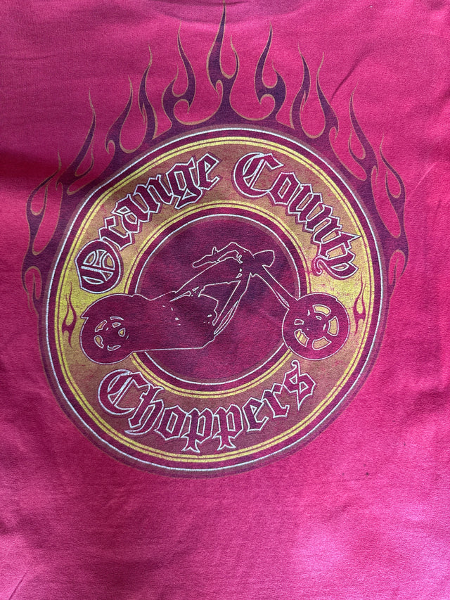Vintage 2000s Y2K Orange County Choppers Flame Long Sleeve T-Shirt Red (Size L)