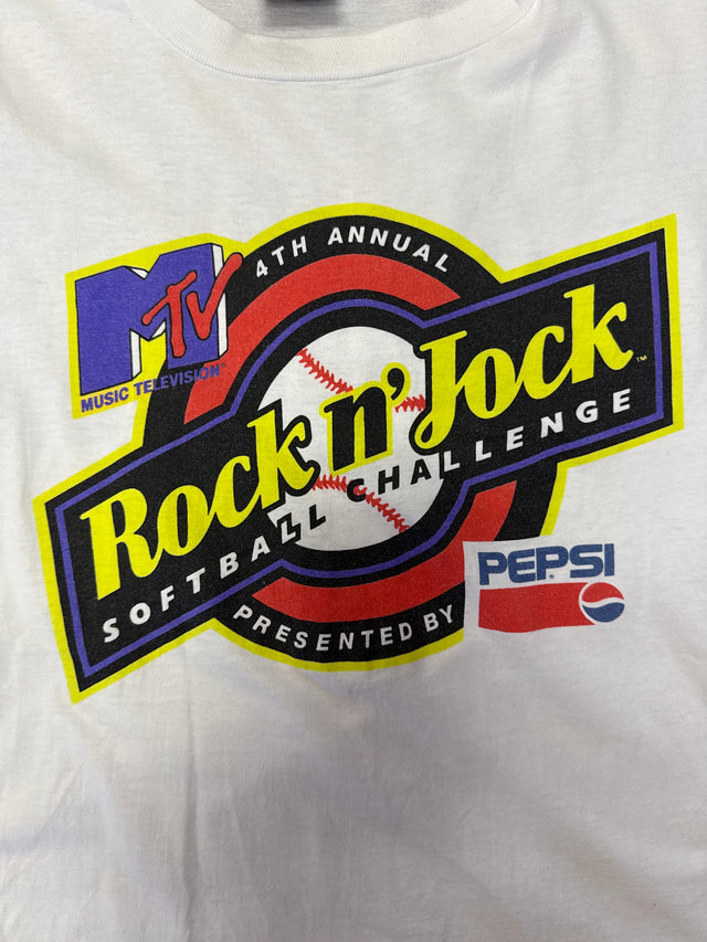 Vintage 1993 MTV Rock N’ Jock Softball Challenge T-Shirt Giant Tag – XL Made in USA