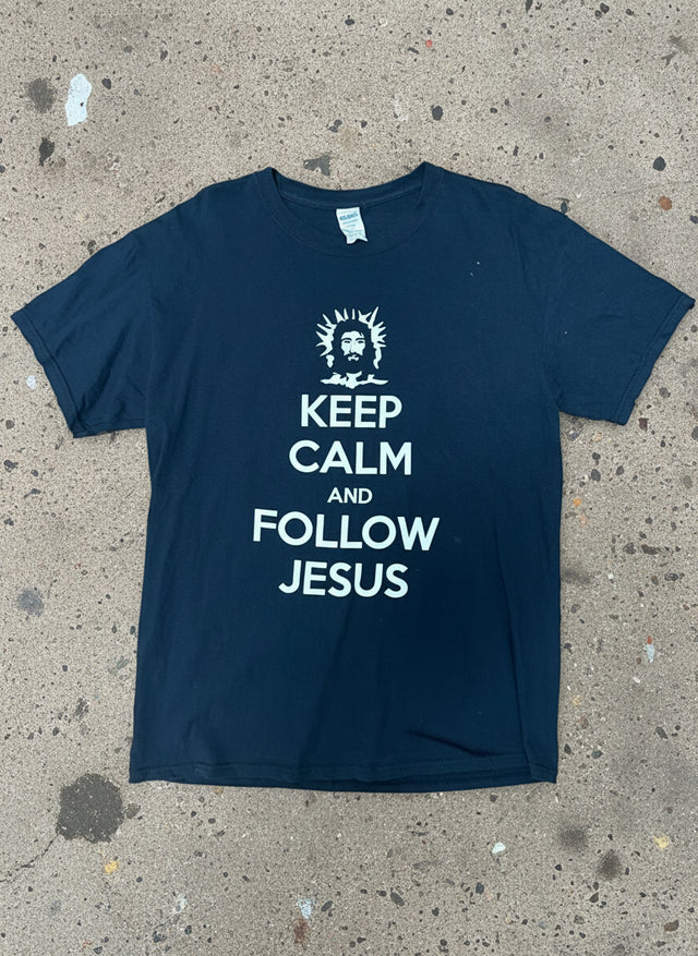 Keep Calm and Follow Jesus Tee Black Size L