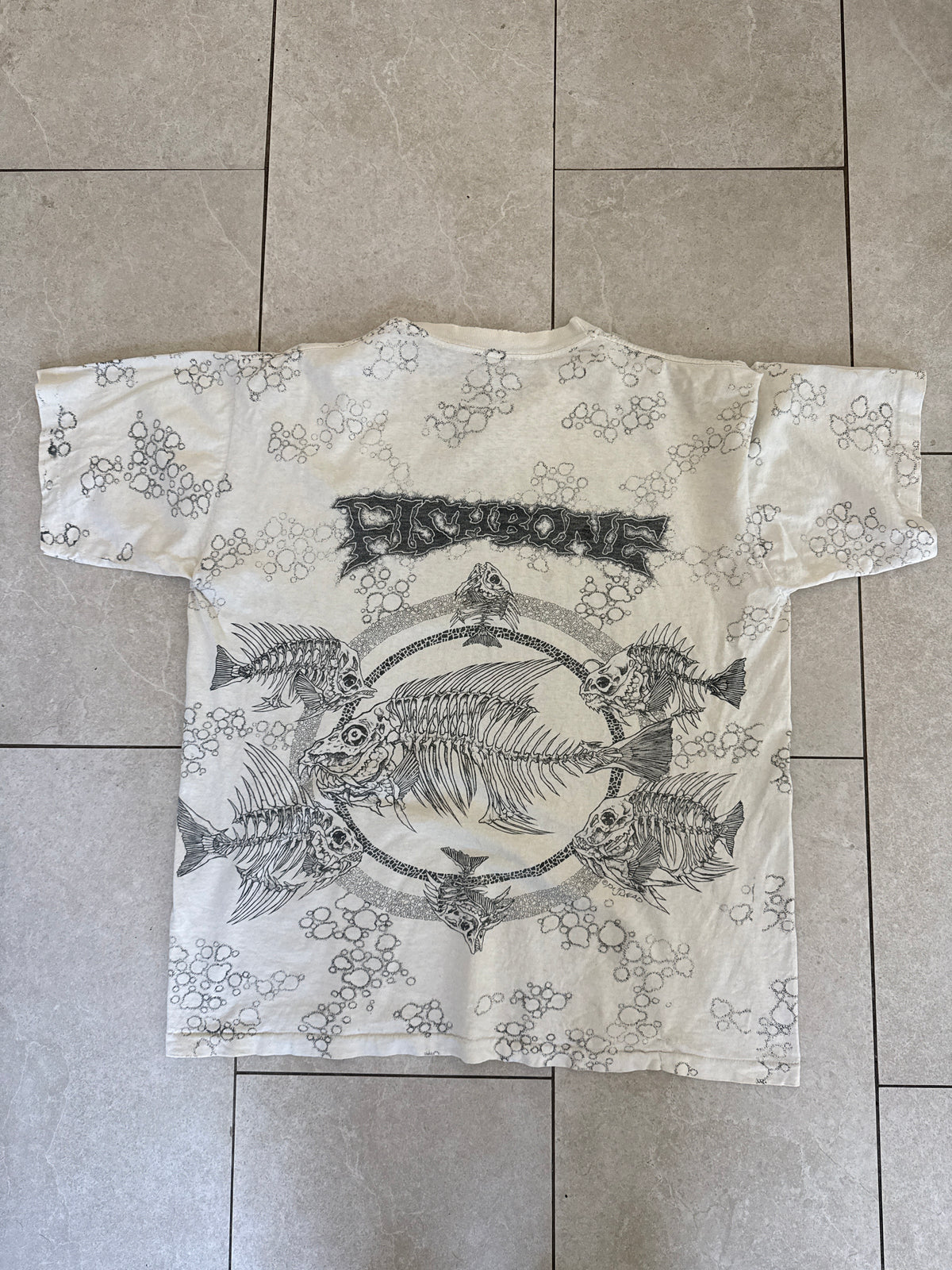 Vintage 1990s Fishbone Pushead All Over Print Graphic T Shirt XL 