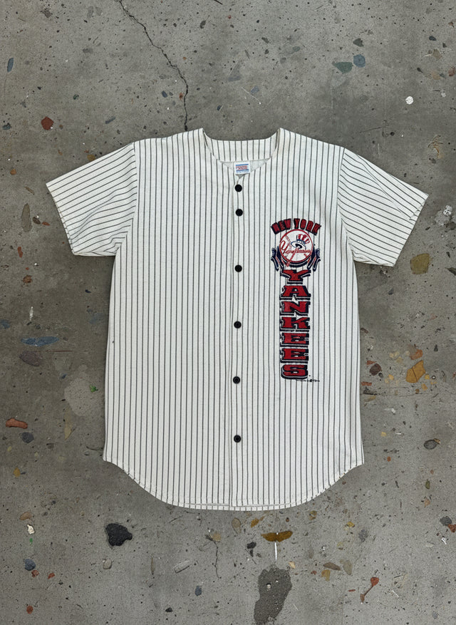 Vintage 1993 New York Yankees Teamwork MLB Pinstripe Jersey Made in USA Size M