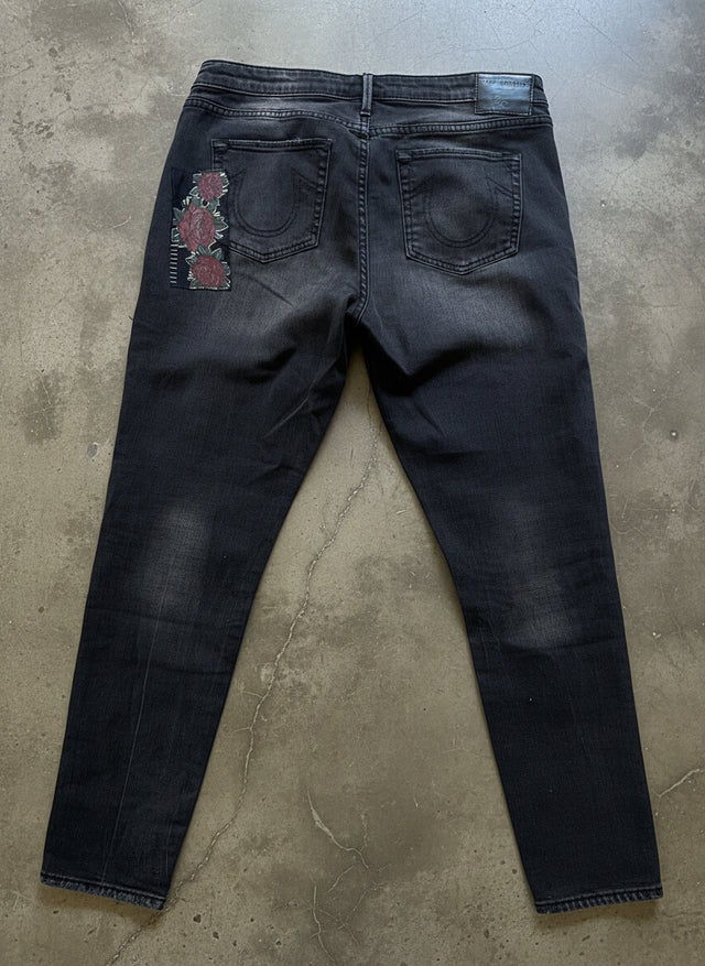 True Religion Patchwork Moto Denim Black Size 32